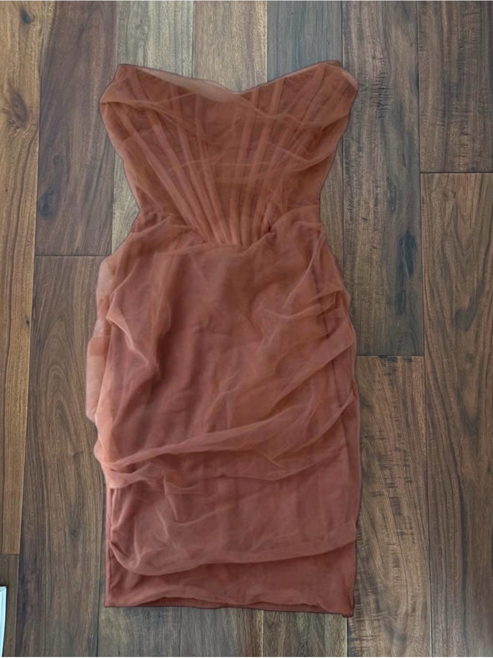 House of CB Strapless Ruched Midi Dress in Dusty Rose